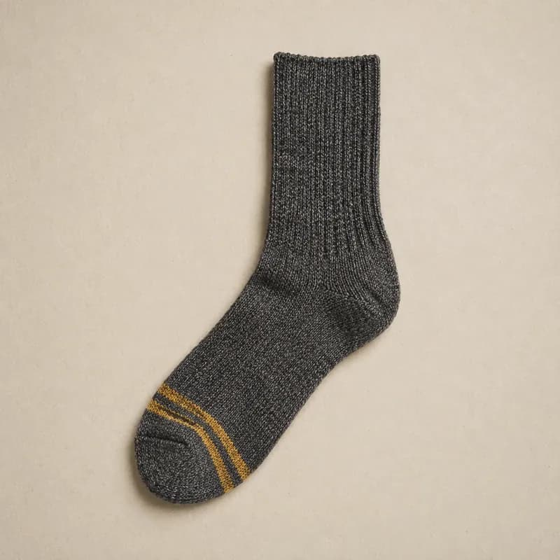 Charcoal marl, mustard toe stripes, laid flat