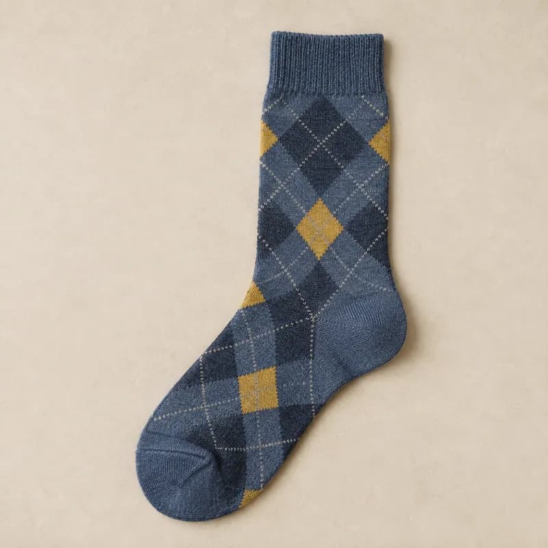 Slate argyle, mustard diamonds, laid flat