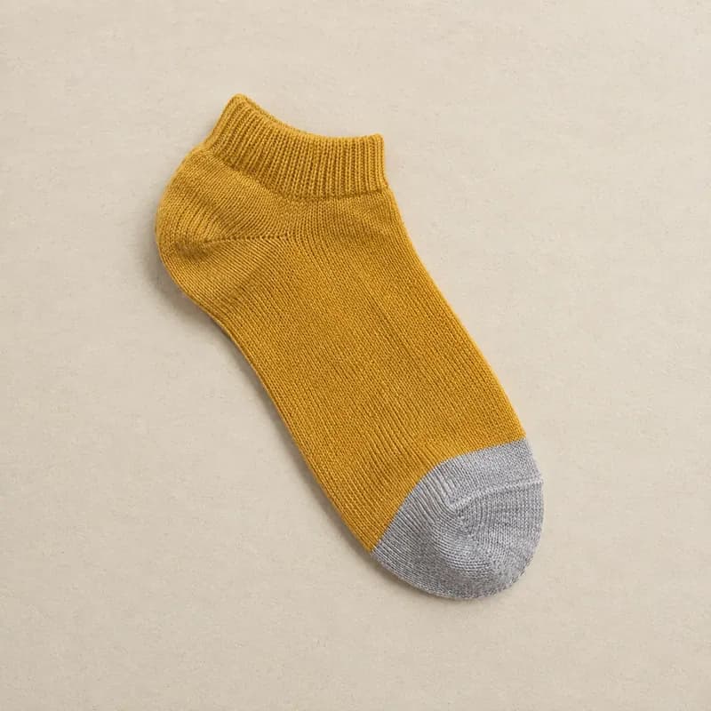 Mustard ankle, grey toe, laid flat